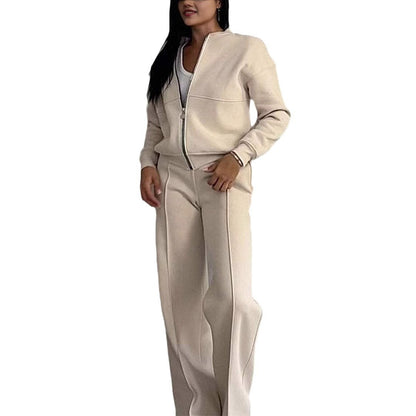 Women's Zipper Jacket & Wide Leg Pants Set