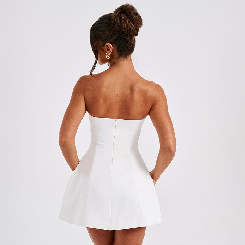 Summer Solid Color Backless Tube Dress