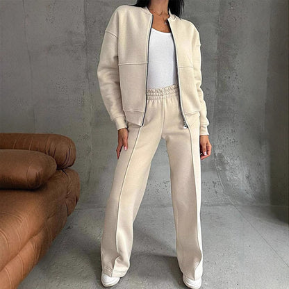 Women's Zipper Jacket & Wide Leg Pants Set